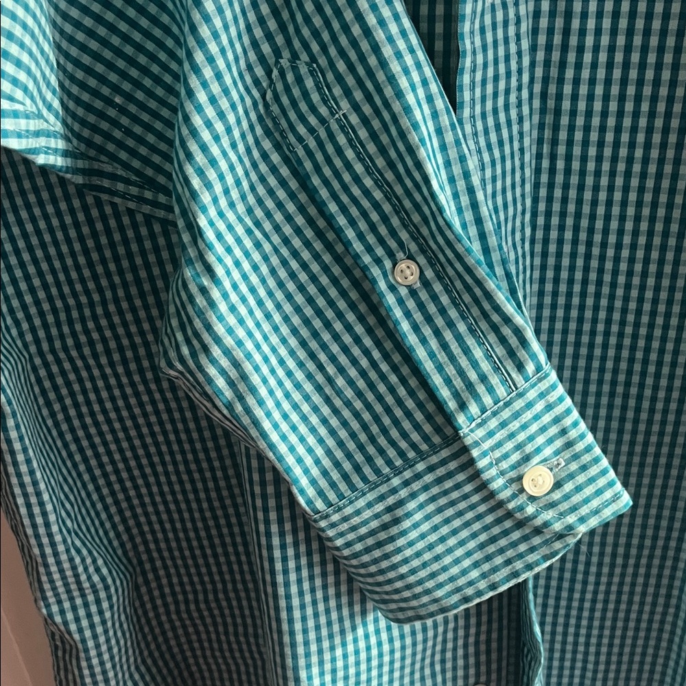 Chaps Teal Checkered Button Down Shirt - image 5